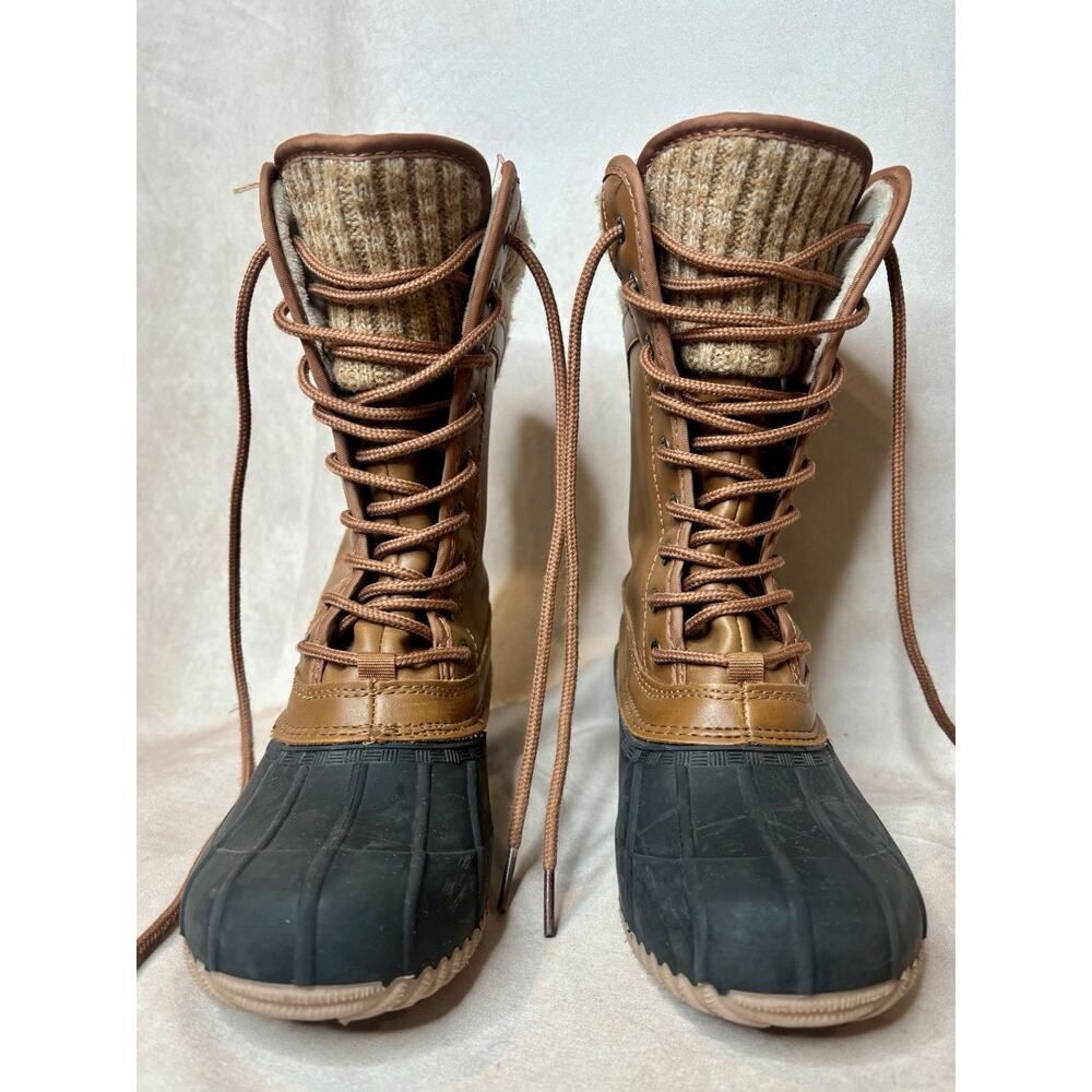 Refresh Duck Boots Waterproof Winter Lace Up Cozy Brown Womens 5